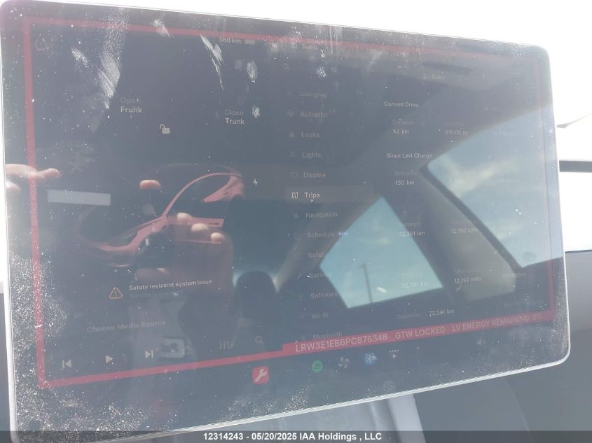 2023 Tesla Model 3 VIN: LRW3E1EB6PC876348 Lot: 12314243