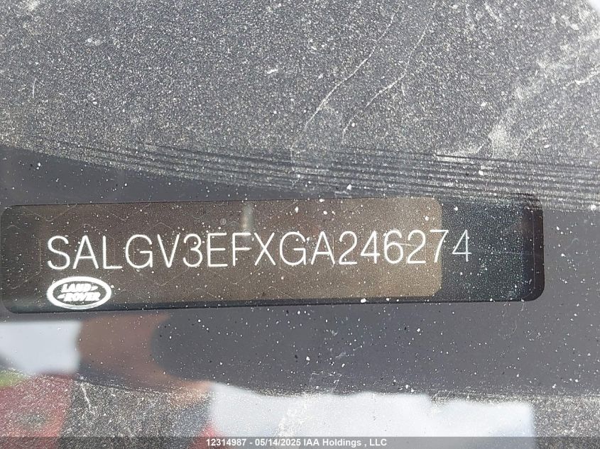 2016 Land Rover Range Rover Autobiography VIN: SALGV3EFXGA246274 Lot: 12314987