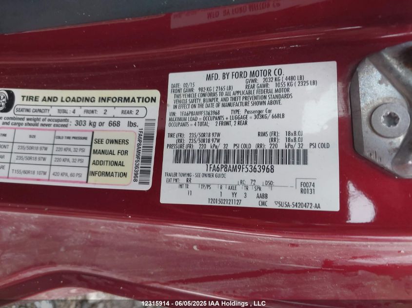 2015 Ford Mustang V6 VIN: 1FA6P8AM9F5363968 Lot: 12315914