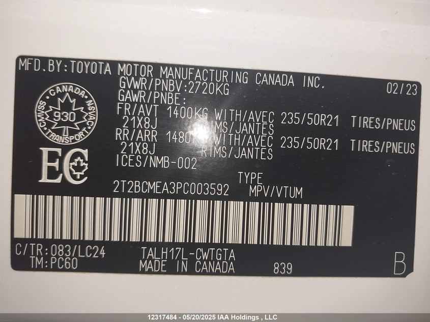 2023 Lexus Rx 500H VIN: 2T2BCMEA3PC003592 Lot: 12317484