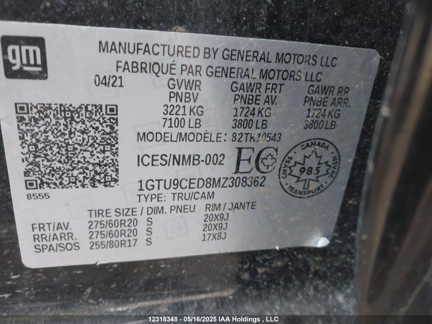 1GTU9CED8MZ308362 2021 GMC SIERRA photo no. 9