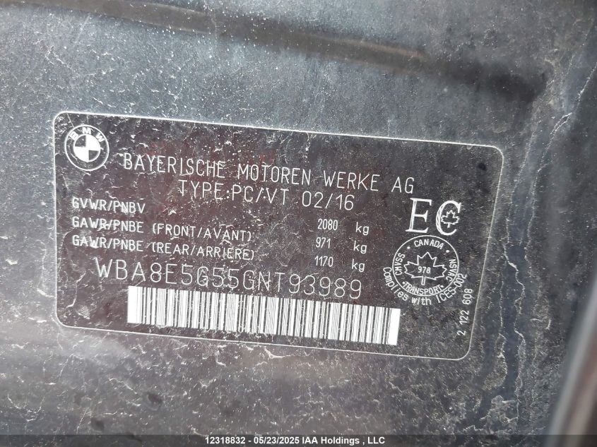 2016 BMW 320I xDrive VIN: WBA8E5G55GNT93989 Lot: 12318832