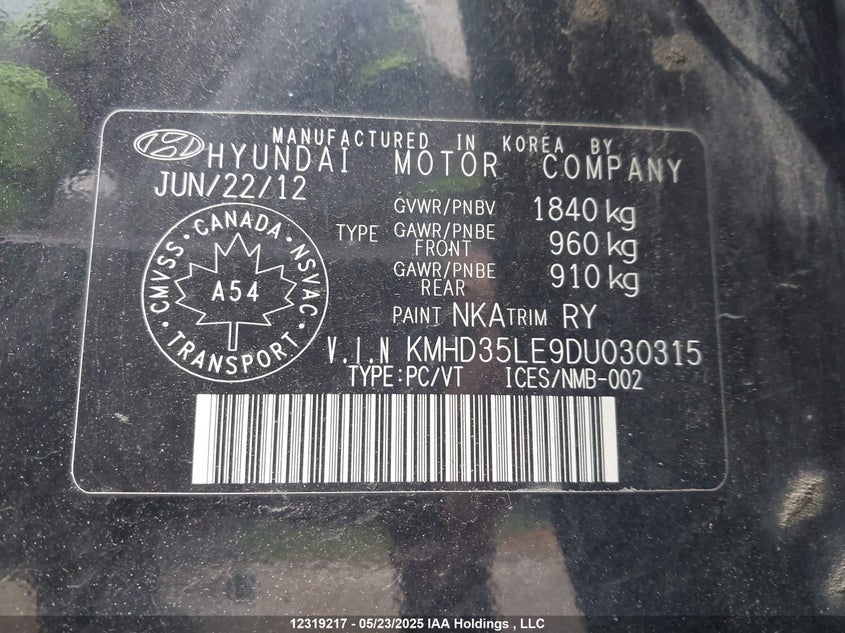 2013 Hyundai Elantra Gt Se VIN: KMHD35LE9DU030315 Lot: 12319217