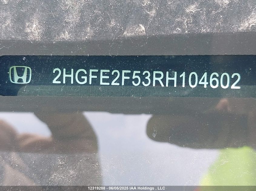 2024 Honda Civic Sedan VIN: 2HGFE2F53RH104602 Lot: 12319288