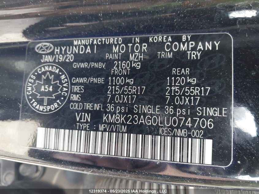 KM8K23AG0LU074706 2020 HYUNDAI KONA photo no. 9