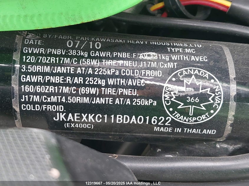 JKAEXKC11BDA01622 2011 KAWASAKI NINJA photo no. 10