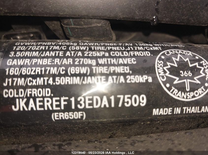 2014 Kawasaki Er650 Ff VIN: JKAEREF13EDA17509 Lot: 12319840