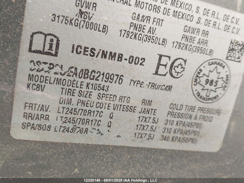 2011 GMC Sierra 1500 VIN: 3GTP2UEA0BG219976 Lot: 12320148