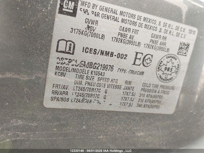 2011 GMC Sierra 1500 VIN: 3GTP2UEA0BG219976 Lot: 12320148