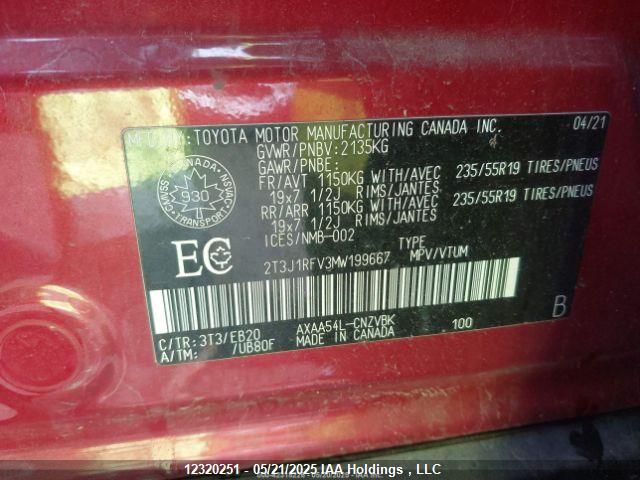 2021 Toyota Rav4 Adventure/Trd Off Road VIN: 2T3J1RFV3MW199667 Lot: 12320251