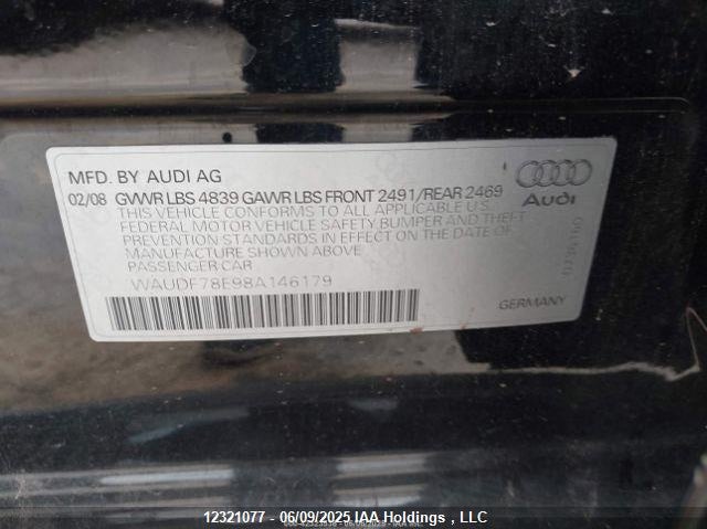 2008 Audi A4 2.0T/2.0T Special Edition VIN: WAUDF78E98A146179 Lot: 12321077