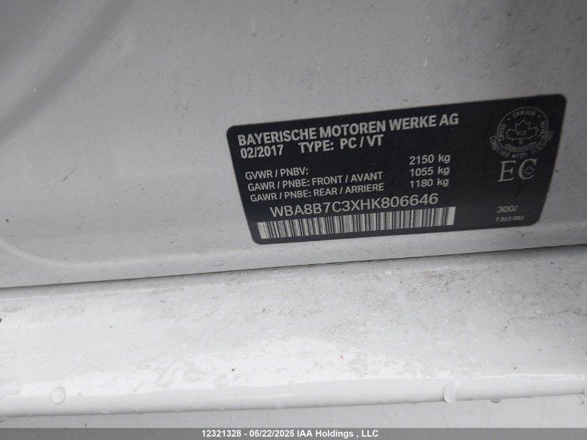 2017 BMW 3 Series VIN: WBA8B7C3XHK806646 Lot: 12321328