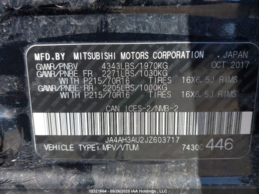 2018 Mitsubishi Rvr VIN: JA4AH3AU2JZ603717 Lot: 12321664