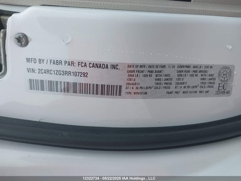 2024 Chrysler Grand Caravan Sxt VIN: 2C4RC1ZG3RR107292 Lot: 12322734