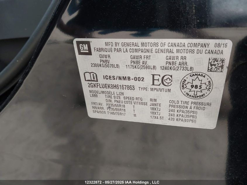 2017 GMC Terrain VIN: 2GKFLUEK8H6167863 Lot: 12322872