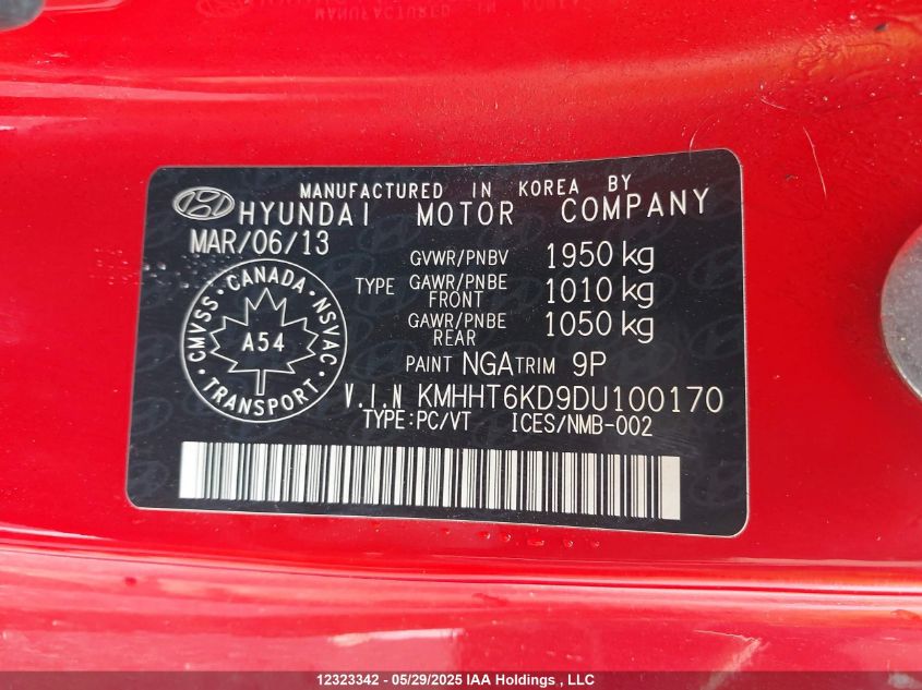 2013 Hyundai Genesis Coupe 2.0T VIN: KMHHT6KD9DU100170 Lot: 12323342