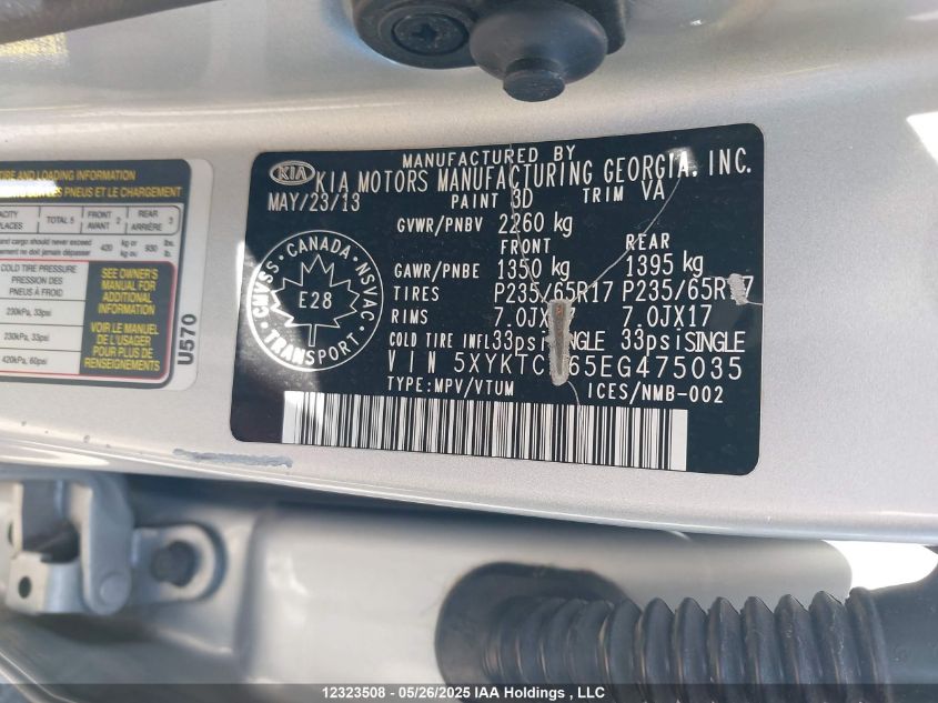 2014 Kia Sorento Lx/Lx Premium/Se VIN: 5XYKTCA65EG475035 Lot: 12323508