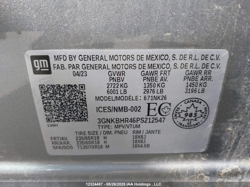 2023 Chevrolet Blazer VIN: 3GNKBHR46PS212547 Lot: 12324457