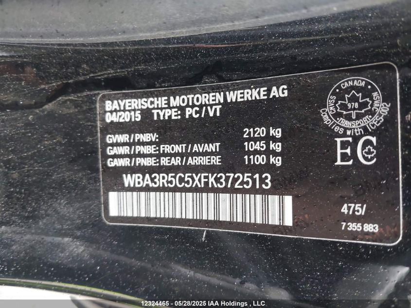 2015 BMW 435I xDrive VIN: WBA3R5C5XFK372513 Lot: 12324465