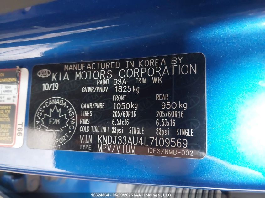 2020 Kia Soul VIN: KNDJ33AU4L7109569 Lot: 12324864