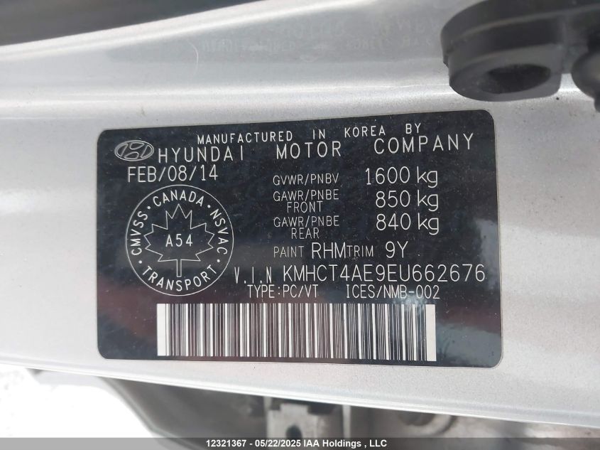2014 Hyundai Accent Gl VIN: KMHCT4AE9EU662676 Lot: 12321367X