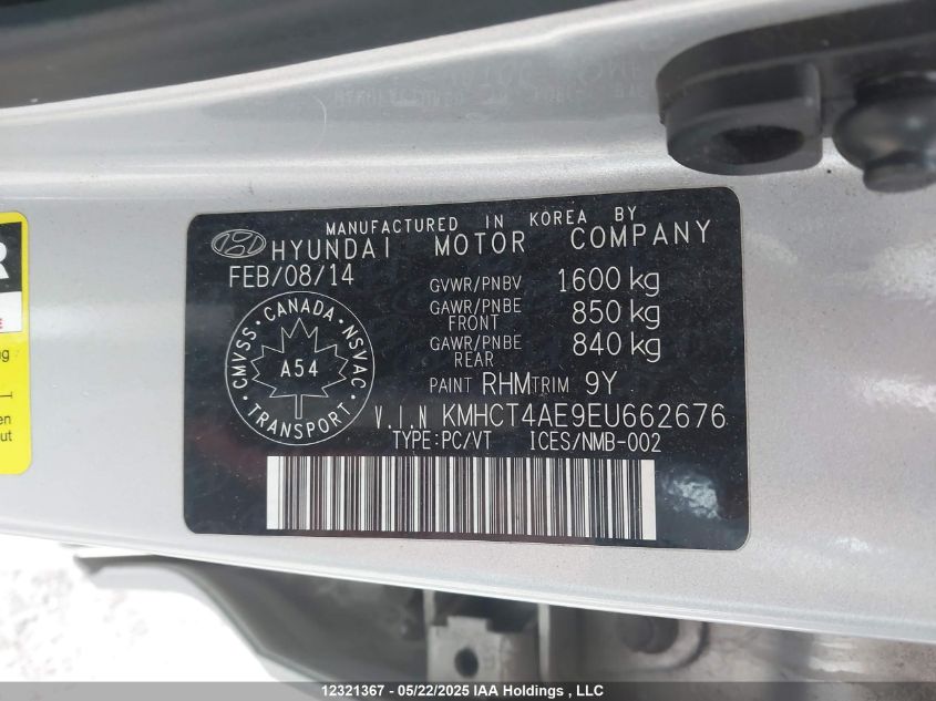 2014 Hyundai Accent Gl VIN: KMHCT4AE9EU662676 Lot: 12321367X