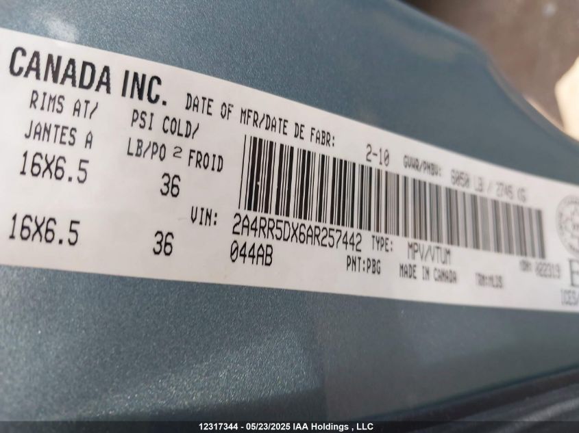 2010 Chrysler Town & Country Touring VIN: 2A4RR5DX6AR257442 Lot: 12317344X