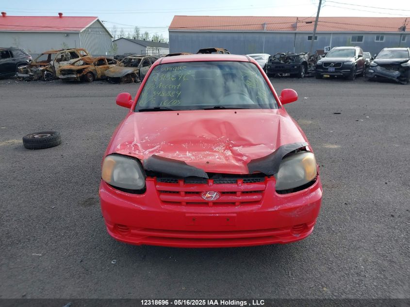 2005 Hyundai Accent Gs/Gsi VIN: KMHCG35C35U348884 Lot: 12318696X