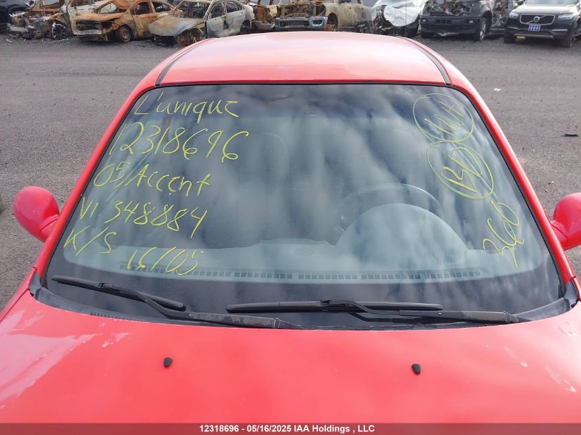 2005 Hyundai Accent Gs/Gsi VIN: KMHCG35C35U348884 Lot: 12318696X