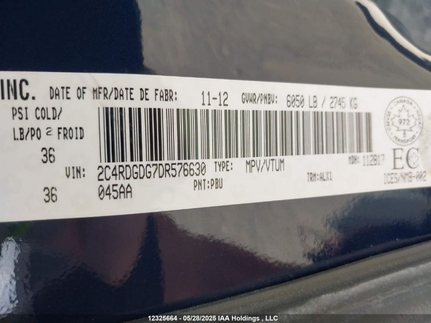 2013 Dodge Grand Caravan Crew VIN: 2C4RDGDG7DR576630 Lot: 12325664