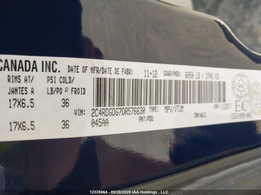 2013 Dodge Grand Caravan Crew VIN: 2C4RDGDG7DR576630 Lot: 12325664