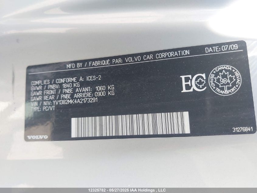 2010 Volvo C30 2.4I/2.4I Premium VIN: YV1382MK4A2173291 Lot: 12325782