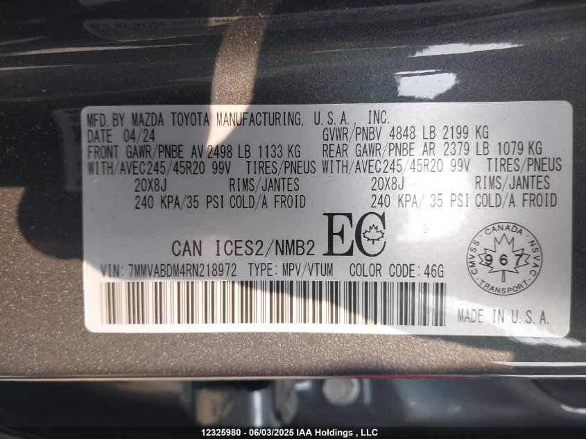 2024 Mazda Cx-50 Gt VIN: 7MMVABDM4RN218972 Lot: 12325980