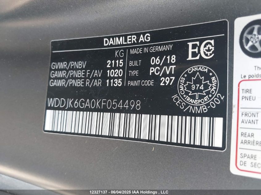 2019 Mercedes-Benz Sl 450 VIN: WDDJK6GA0KF054498 Lot: 12327137