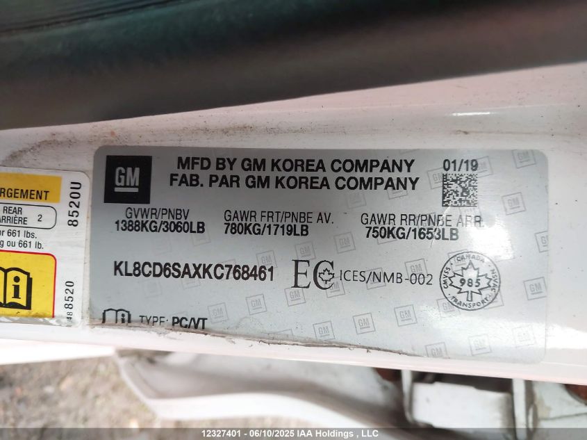 2019 Chevrolet Spark VIN: KL8CD6SAXKC768461 Lot: 12327401