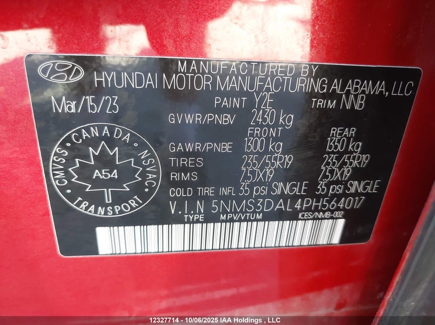 5NMS3DAL4PH564017 2023 HYUNDAI SANTA FE photo no. 9