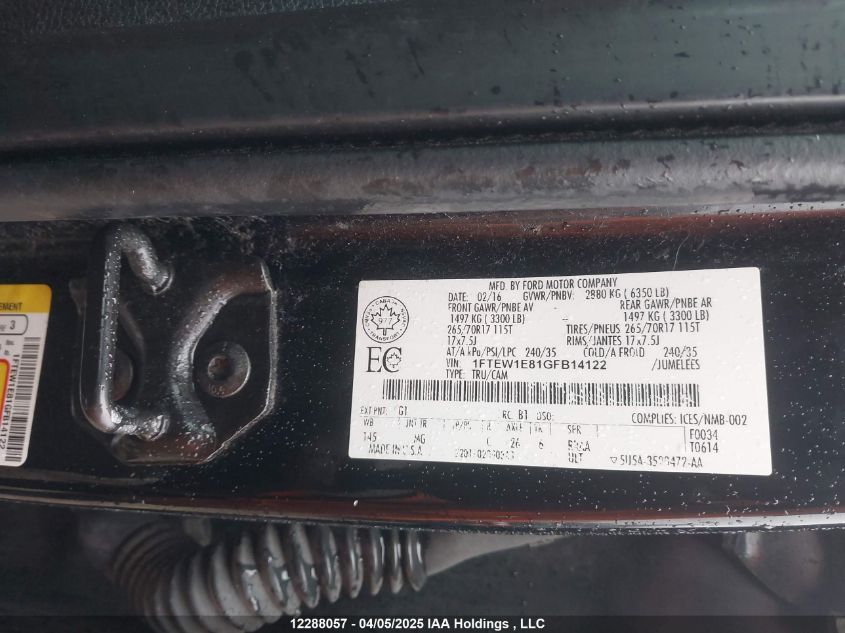 2016 Ford F-150 Xlt VIN: 1FTEW1E81GFB14122 Lot: 12288057X