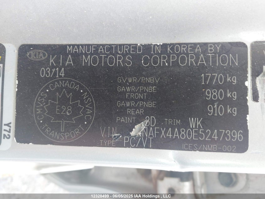 KNAFX4A80E5247396 2014 KIA FORTE photo no. 9