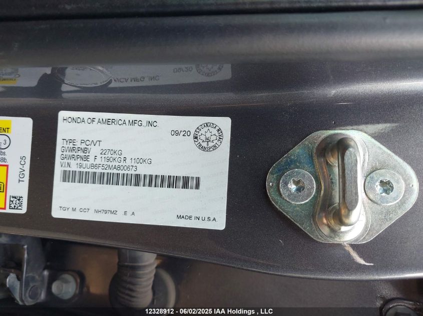 2021 Acura Tlx Tech A VIN: 19UUB6F52MA800673 Lot: 12328912