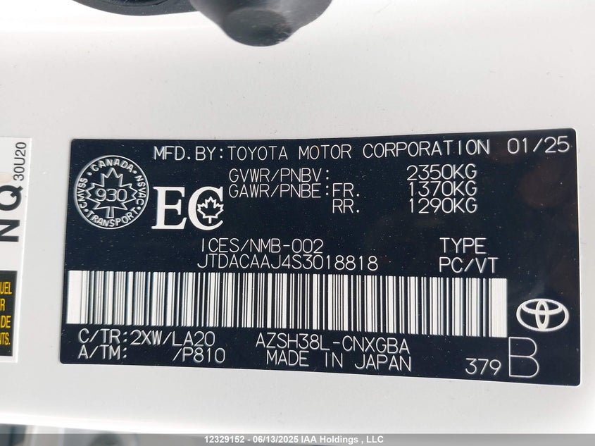 2025 Toyota Crown Signia Limited VIN: JTDACAAJ4S3018818 Lot: 12329152