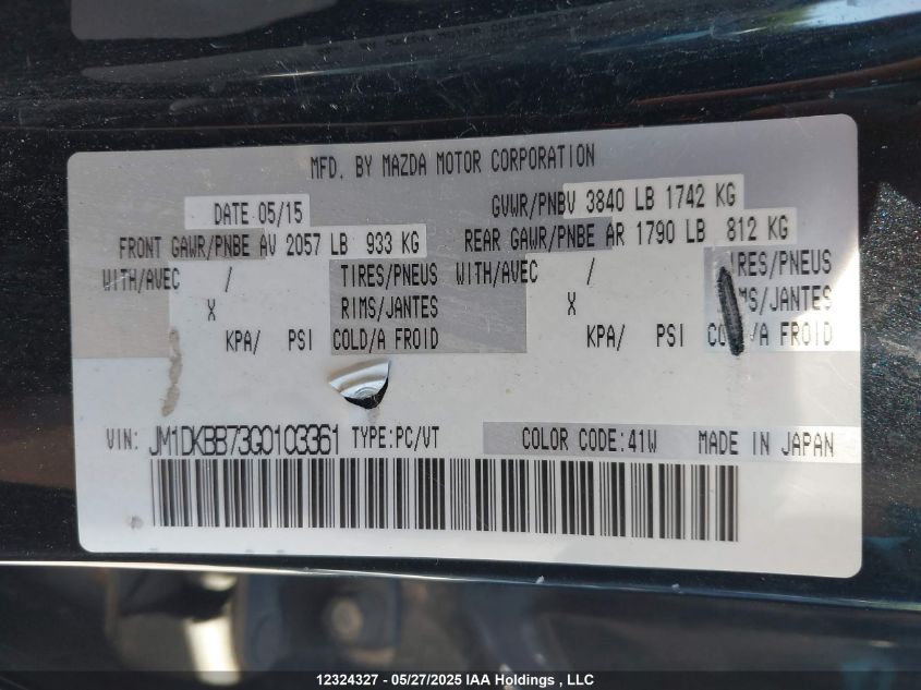 2016 Mazda Cx-3 Gx VIN: JM1DKBB73G0103361 Lot: 12324327X