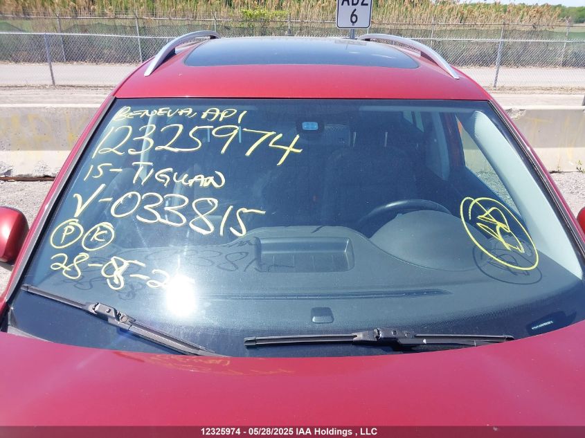 2015 Volkswagen Tiguan Comfortline/Highline/Special Edition/Trendline VIN: WVGJV7AX5FW033815 Lot: 12325974X