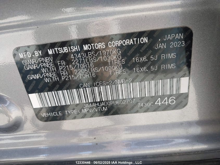 2023 Mitsubishi Rvr VIN: JA4AHUAU0PU602707 Lot: 12330446