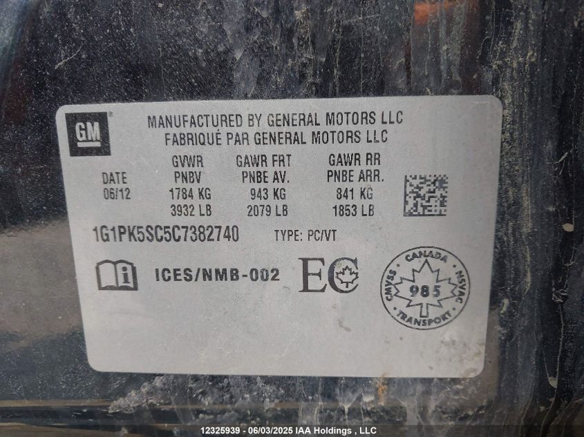 2012 Chevrolet Cruze Eco VIN: 1G1PK5SC5C7382740 Lot: 12325939X