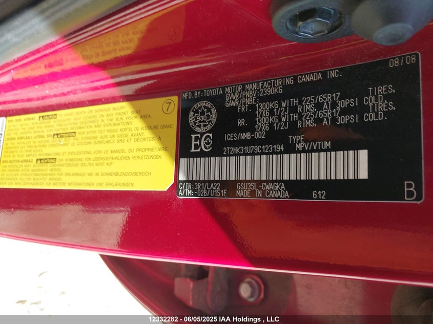 2009 Lexus Rx 350 VIN: 2T2HK31U79C123194 Lot: 12332282