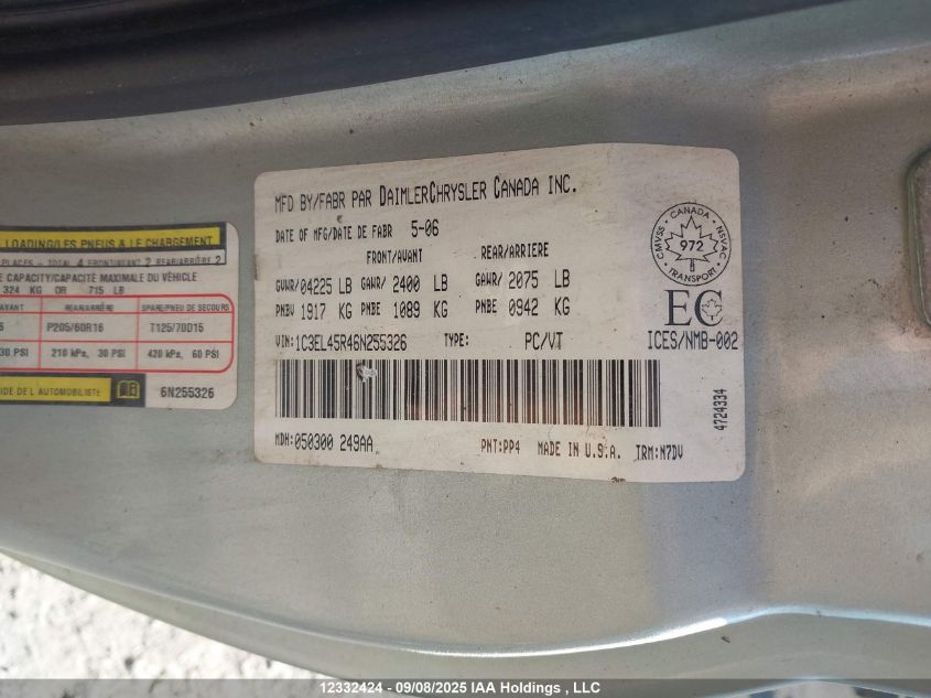 2006 Chrysler Sebring VIN: 1C3EL45R46N255326 Lot: 12332424