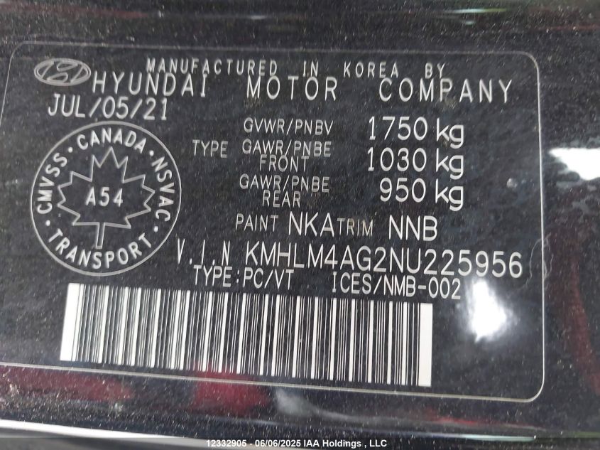 2022 Hyundai Elantra Sel VIN: KMHLM4AG2NU225956 Lot: 12332905