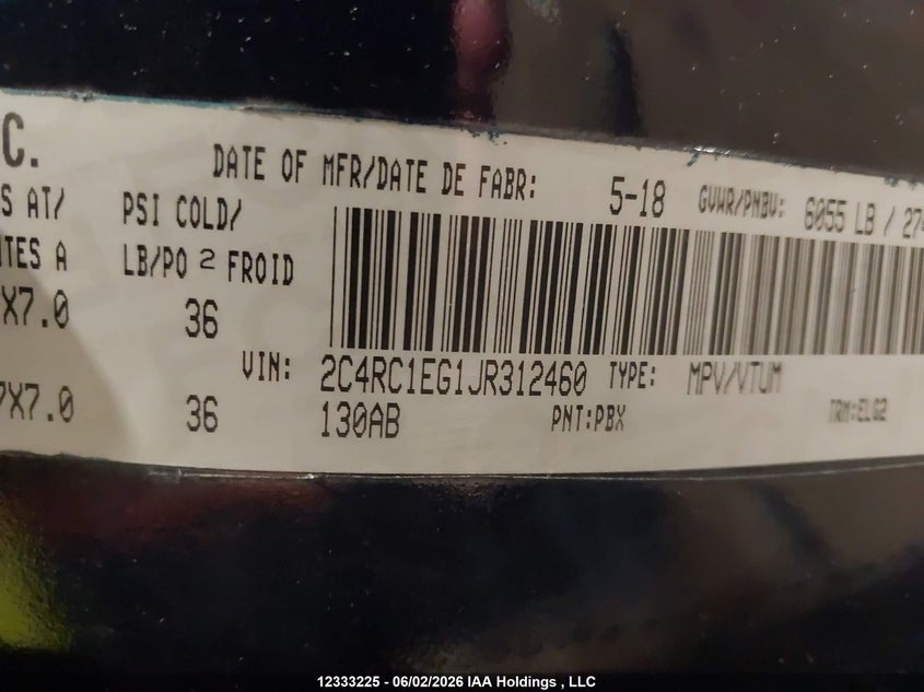 2018 Chrysler Pacifica Touring L Plus VIN: 2C4RC1EG1JR312460 Lot: 12333225