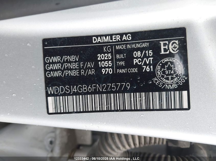 2015 Mercedes-Benz Cla 250 4Matic VIN: WDDSJ4GB6FN275779 Lot: 12333442