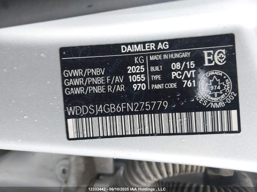 2015 Mercedes-Benz Cla 250 4Matic VIN: WDDSJ4GB6FN275779 Lot: 12333442